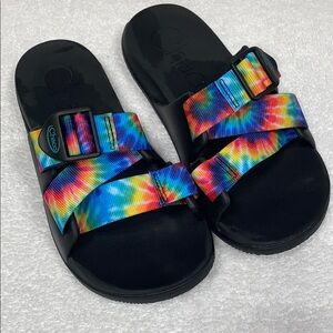 Chaco Chillos Slide Sport Sandals Black Dark Tie Dye Size women’s 6 kids 4.5